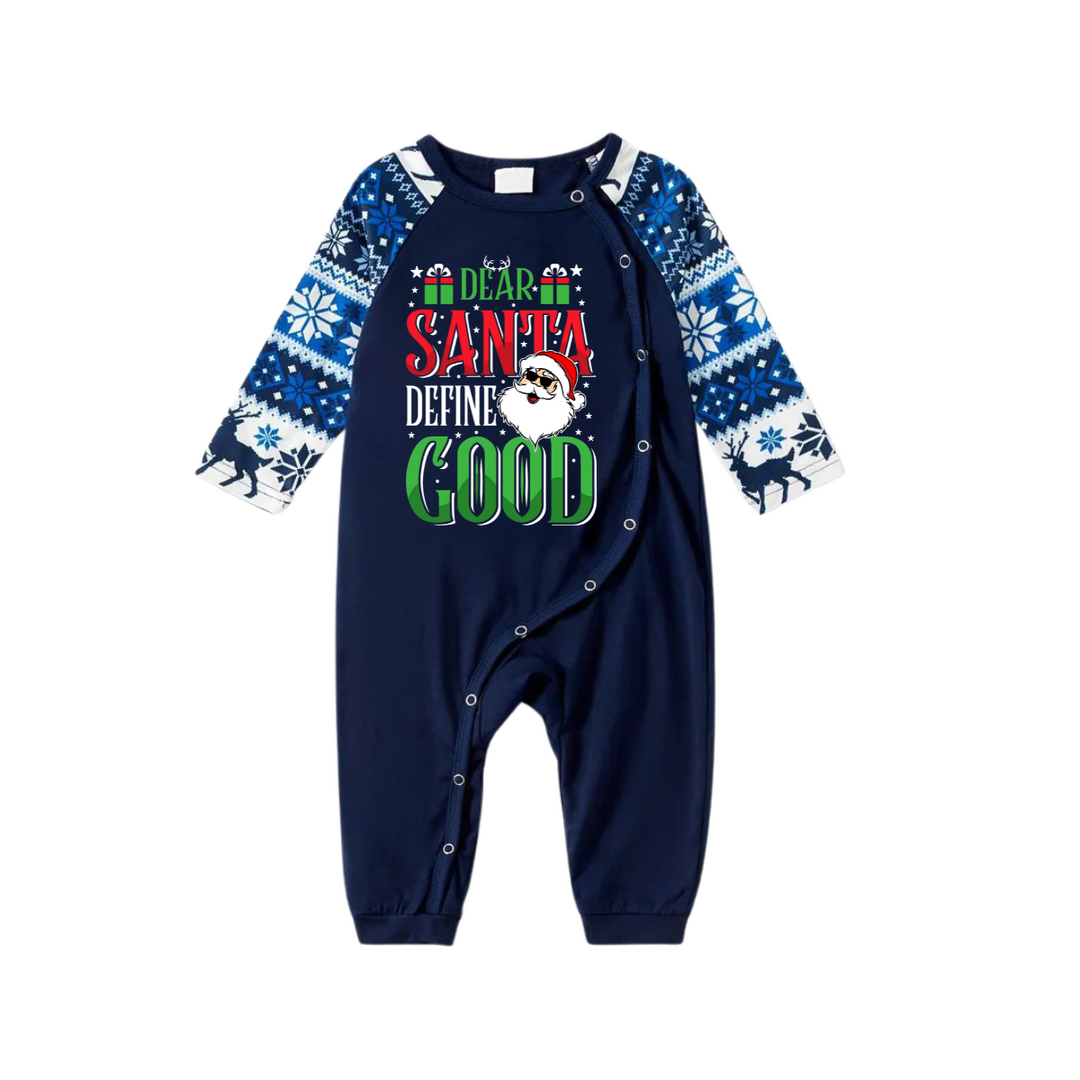 Drune | "Lieber Santa, definiere gut" Slogan Printed Blaue Familie Weihnachten Matching Pyjamas