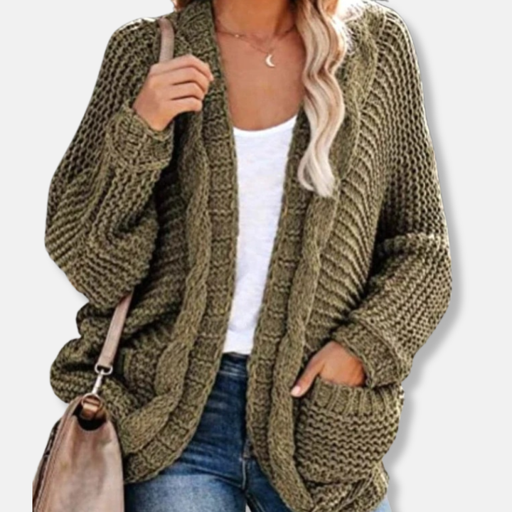 Drune | Woll Übergroßer Cardigan - Gerippter Offener Fronttaschen Cardigan