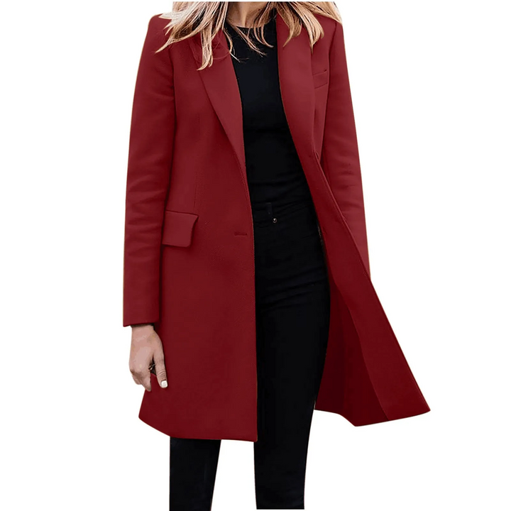 Drune | Damen Slim Fit Mantel Jacke, Ein Knopf Wolle Mix Lange Jacke