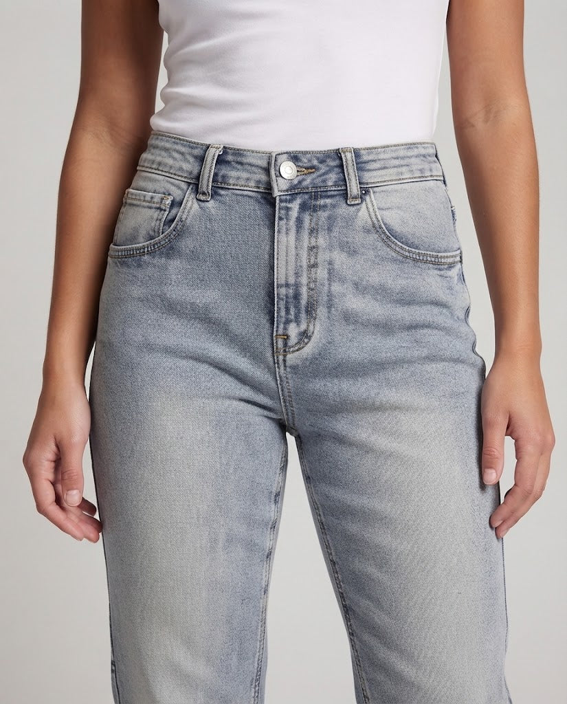 Damen Gerade geschnittene High‑Waist Denim-Jeans mit softer Used-Waschung Drune