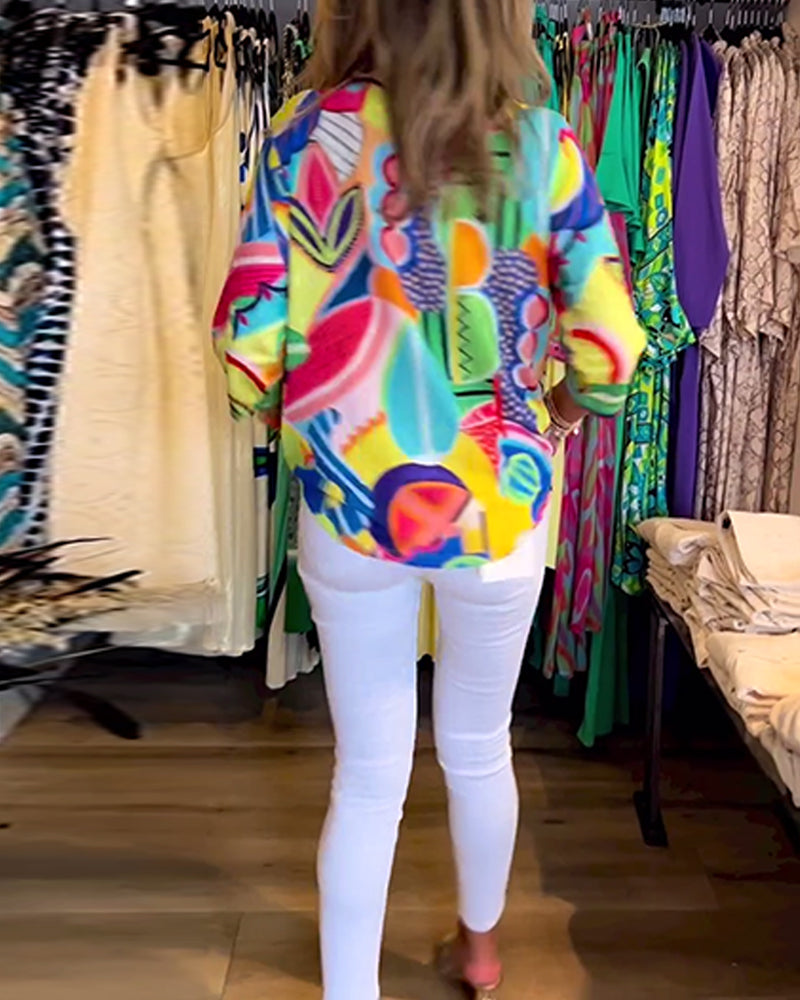 Drune | Bunte Langärmlige Bluse mit Print