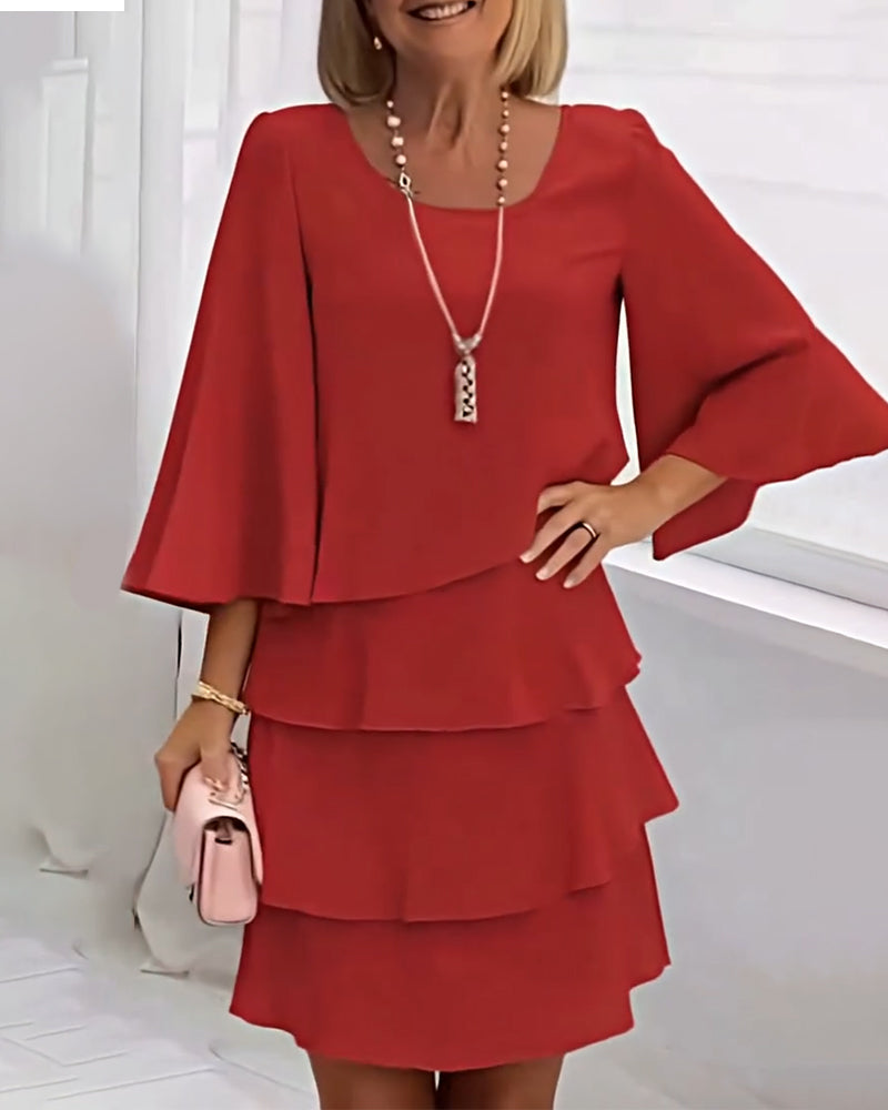 Drune | Einfarbiges Kleid mit Dreiviertelärmeln
