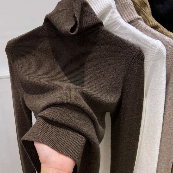 Schlankmachender Damen-Strickpullover mit Stehkragen