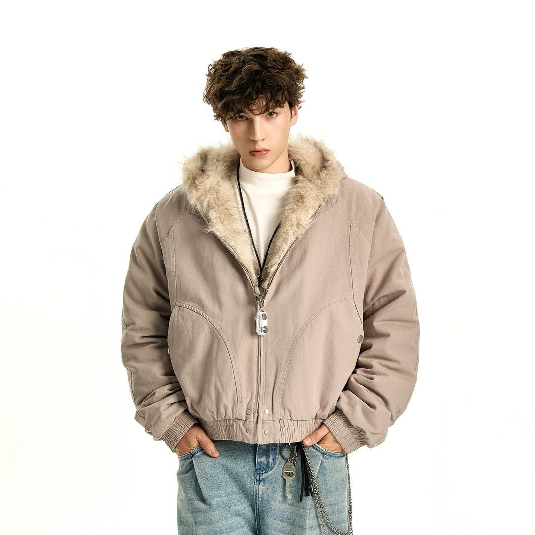 Herren-Winterjacke, gefüttert, mit Kapuze und Fellkragen