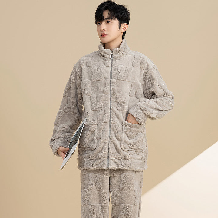 Herren-Pyjama-Set aus Korallenfleece, warm und mit Reißverschluss