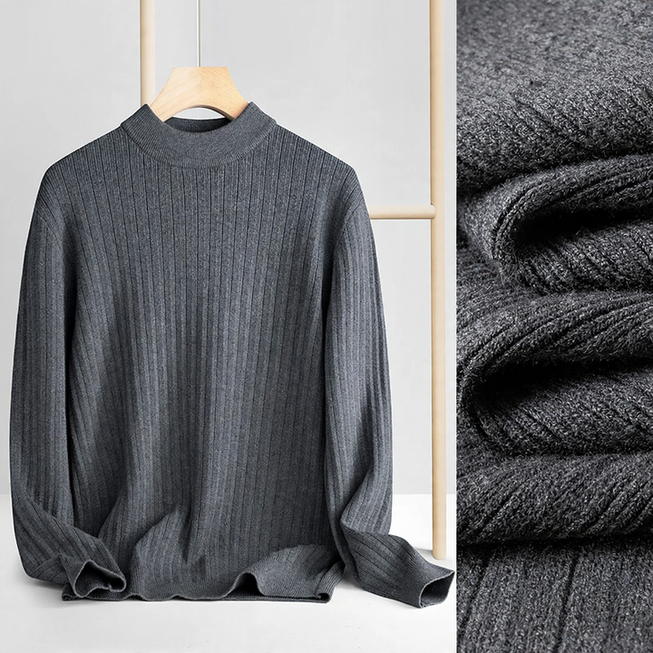 Herren-Strickpullover aus Wolle und Lyocell, Stehkragen