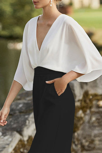 Drune | Britischer Stil Eleganter Farbblock Tasche Kontrast V-Ausschnitt Lockere Jumpsuits