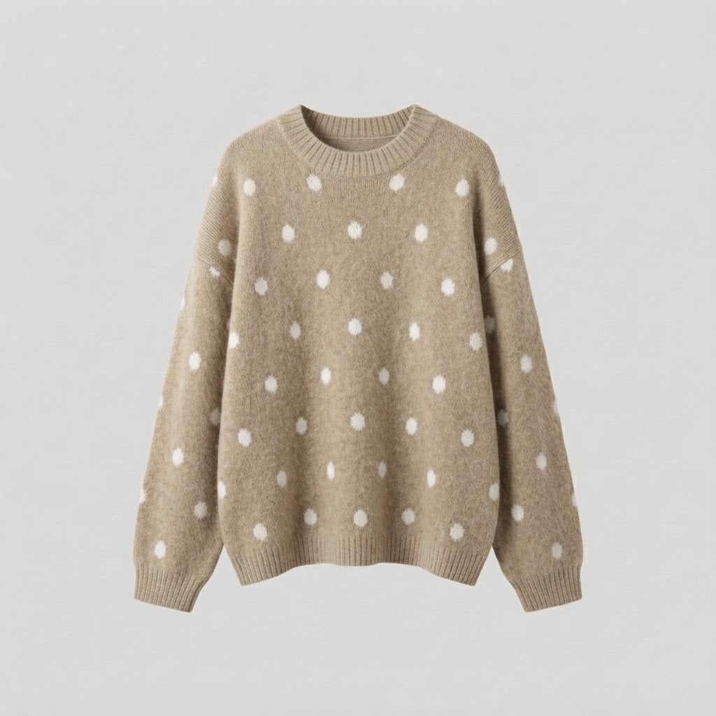 Damen Oversize Flauschpullover mit Tupfen, Rundhals und Raglanärmeln Drune