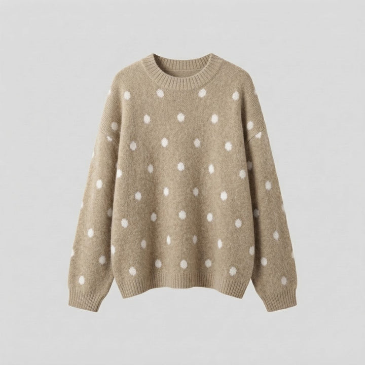 Damen Oversize Flauschpullover mit Tupfen, Rundhals und Raglanärmeln Drune