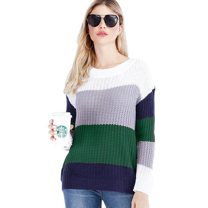 Damen Strickpullover mit modernem Farbblockdesign und lässigem Schnitt Drune