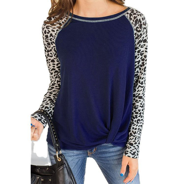 Damen Oberteil mit asymmetrischem Knotendesign und modischen Animal-Print-Ärmeln Drune