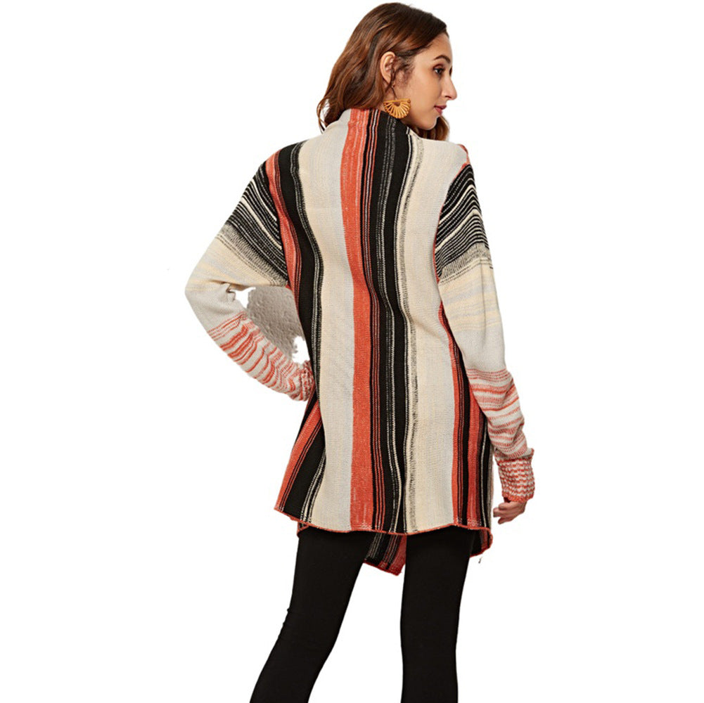 Damen modische Strickjacke mit Fransen und typischem Streifenmuster Drune