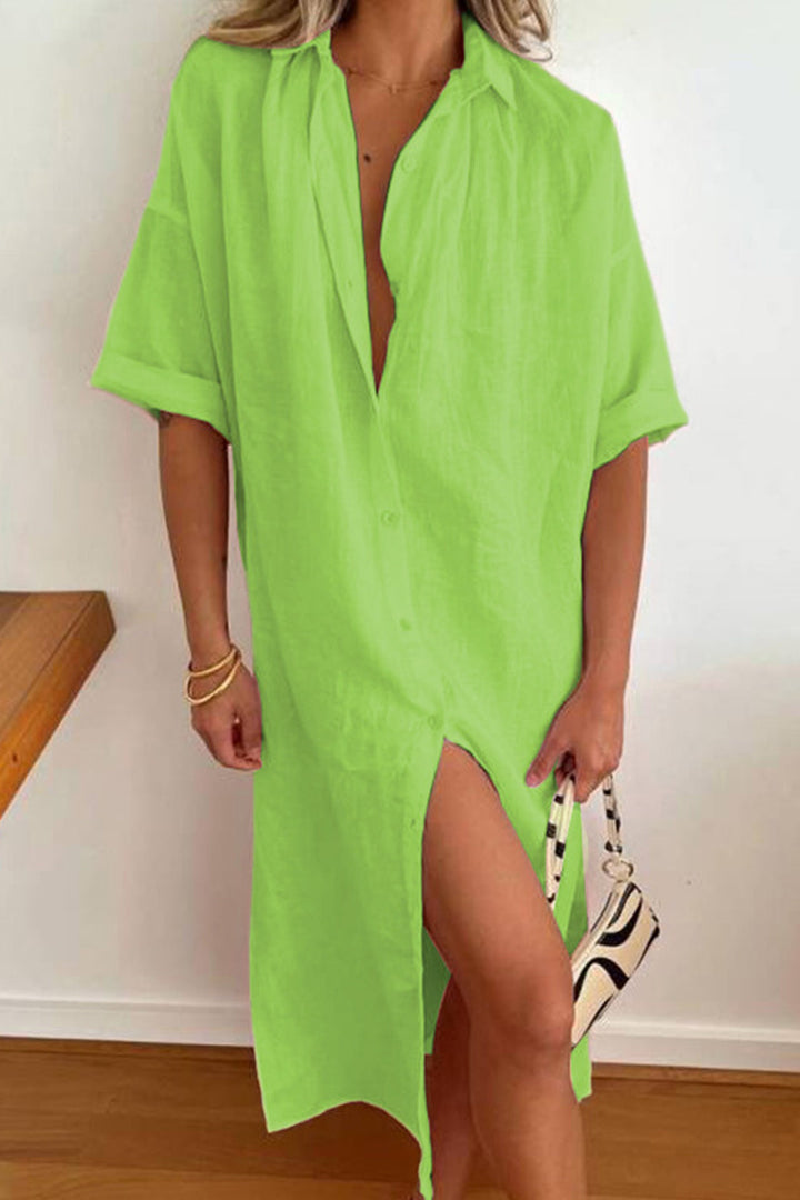 Drune | Casual Einfachheit Einfarbig Knöpfe Umlegekragen Hemdkleid Kleider