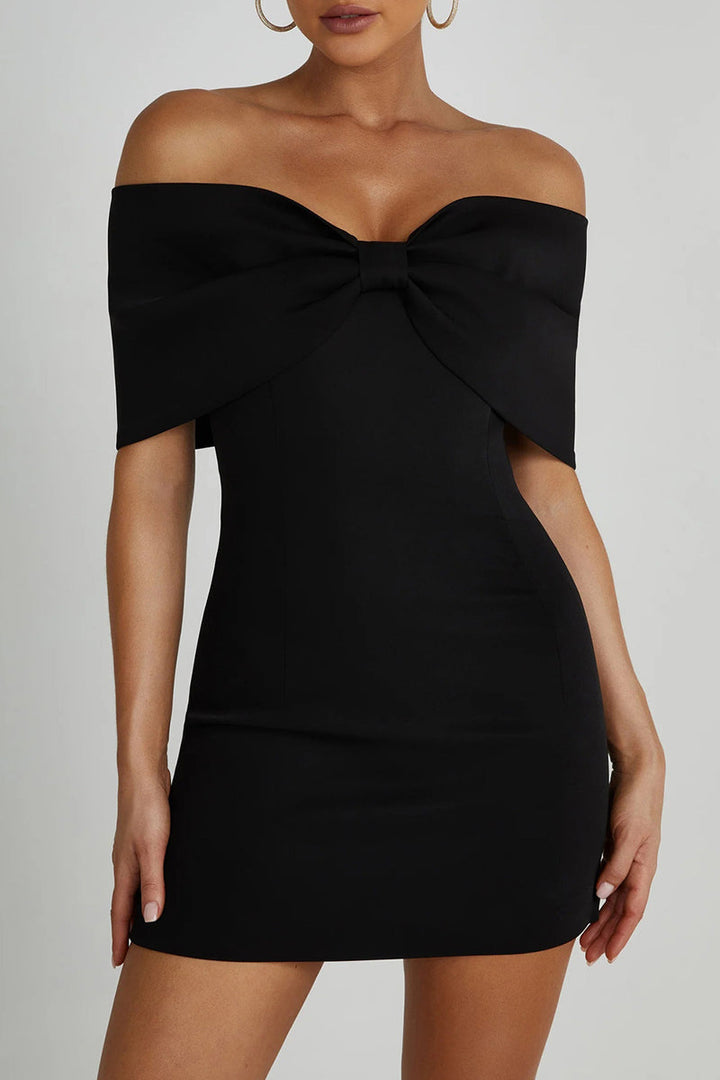 Drune | Sexy Celebrities Uni mit Schleife Off the Shoulder Gewickelt Rock Kleider