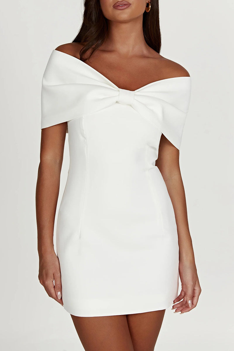 Drune | Sexy Celebrities Uni mit Schleife Off the Shoulder Gewickelt Rock Kleider