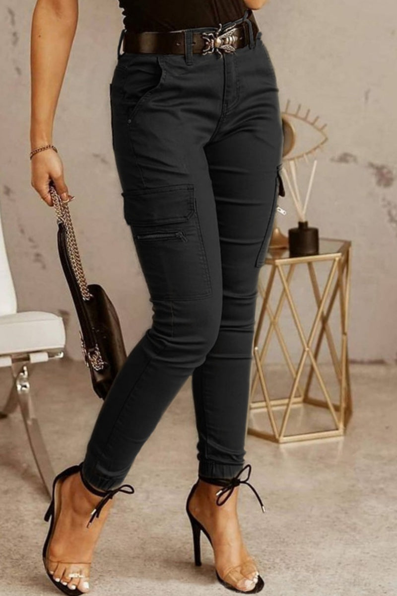 Drune | Lässige einfarbige Patchwork Skinny Mid Waist Bleistift-Hosen- 3 Farben