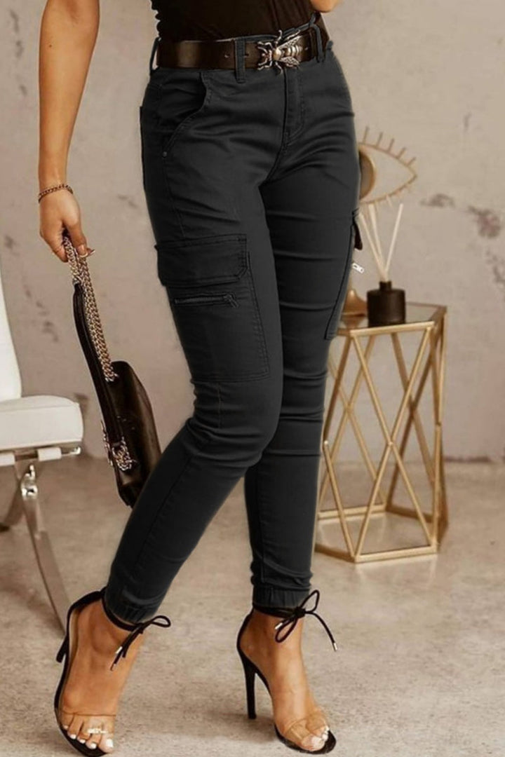 Drune | Lässige einfarbige Patchwork Skinny Mid Waist Bleistift-Hosen- 3 Farben