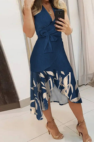 Drune | Lässiges Print Patchwork Frenulum V-Ausschnitt Ärmelloses Kleid Kleider