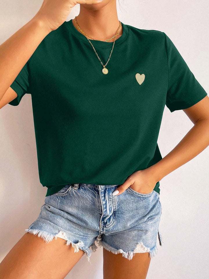 Drune | Damen T-Shirt Mit Herz Detail Minimalistisch, Lässig & Kombinationsstark