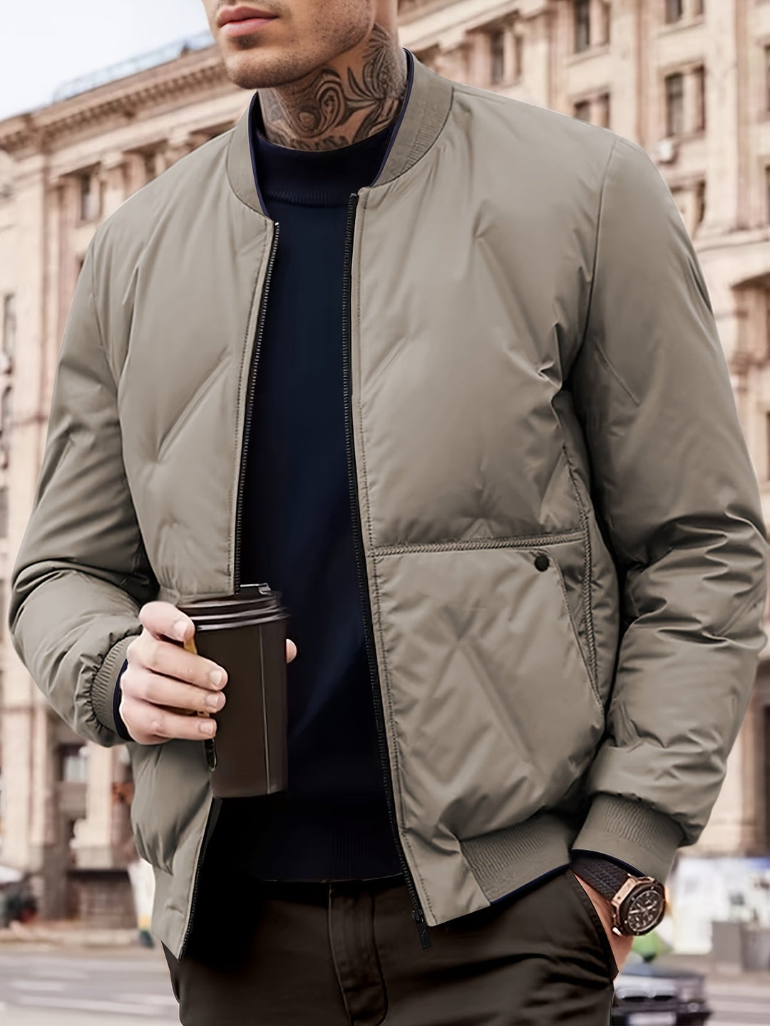 Drune | Baseballkragen Zip einfarbige Polarjacke mit Taschen Winterjacke für Männer - Perfekt für Aktivitäten im Freien