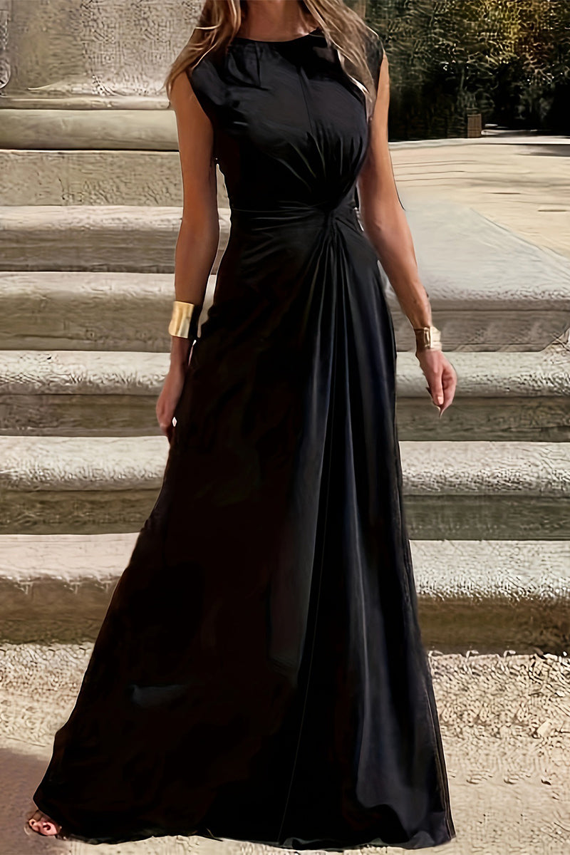 Drune | Elegante Schlichtheit Einfarbig Falten O-Ausschnitt Westen Kleid