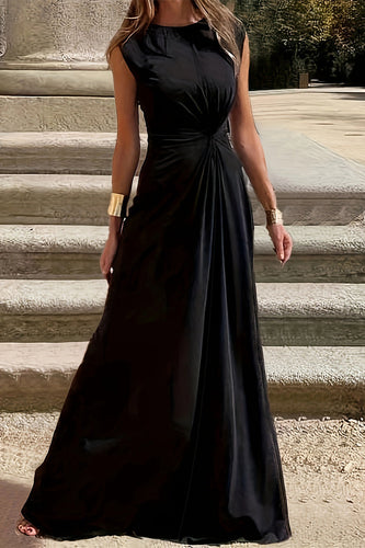 Drune | Elegante Schlichtheit Einfarbig Falten O-Ausschnitt Westen Kleid