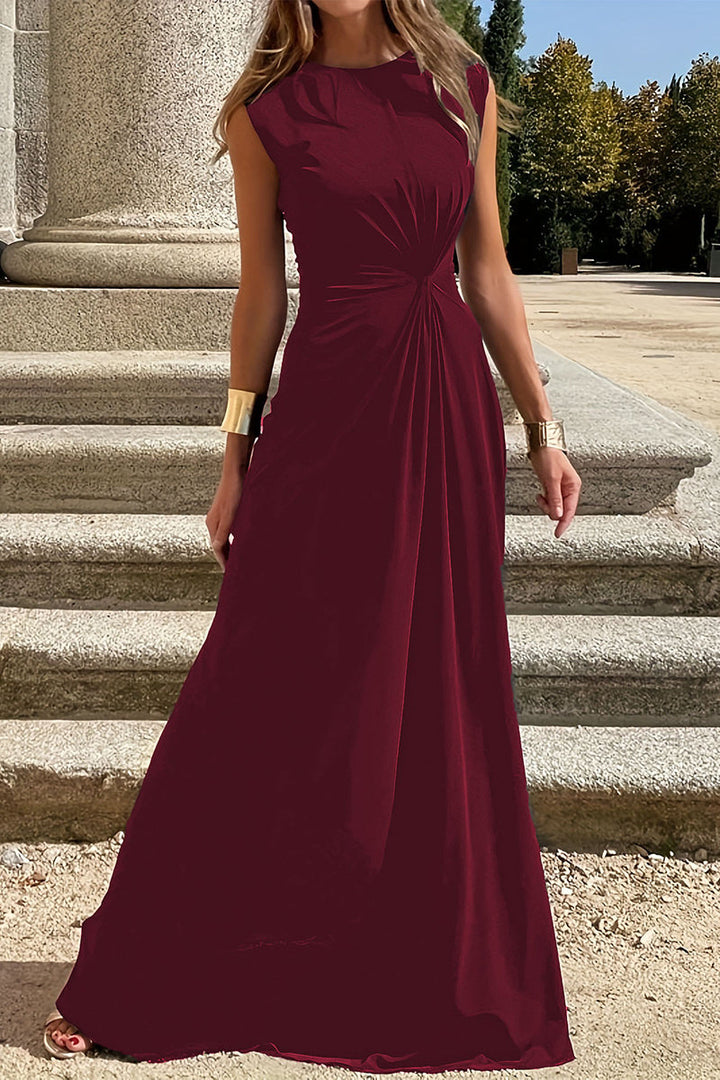Drune | Elegante Schlichtheit Einfarbig Falten O-Ausschnitt Westen Kleid