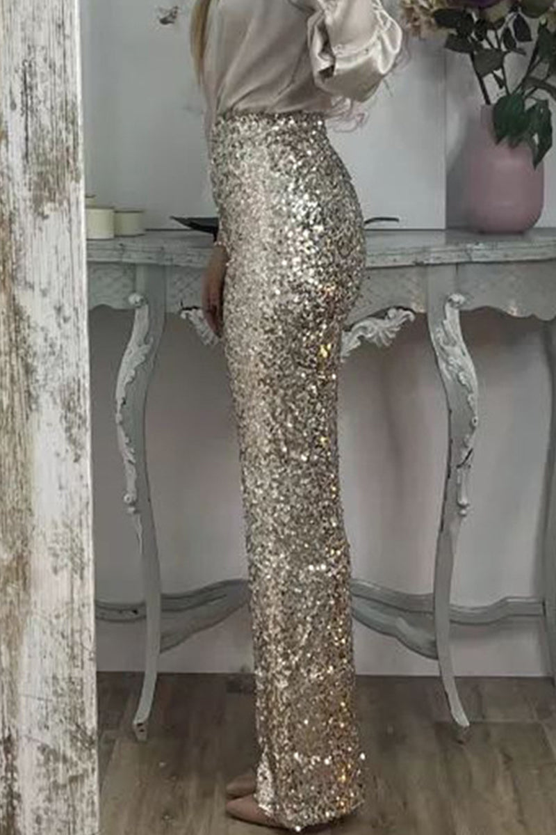 Drune | Gerade Hose Mit Hohem Bund Und Pailletten Für Damen