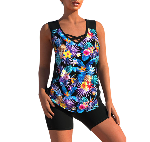 Drune Tankini-Set | Sommerliches Tankini-Set mit geometrischem V-Ausschnitt