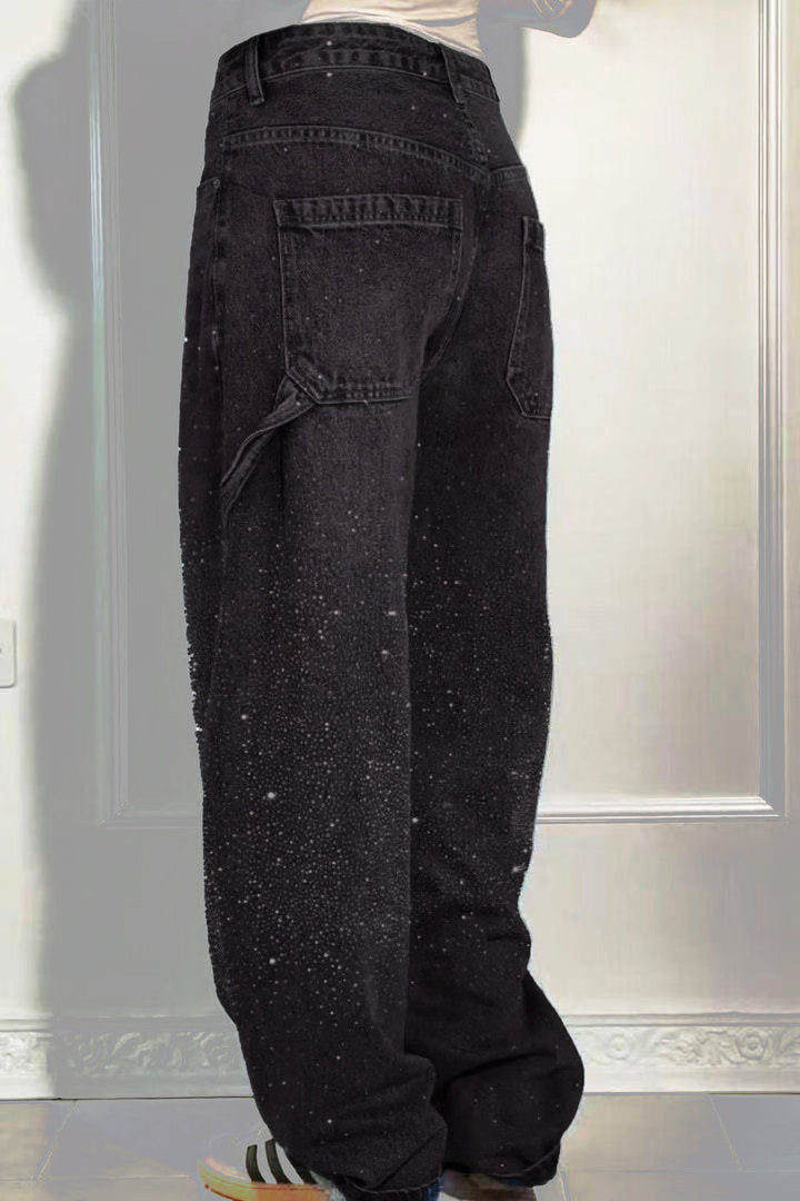 Drune | Damen Gewaschene Jeans Mit Strassdetails Im Weiten Schnitt