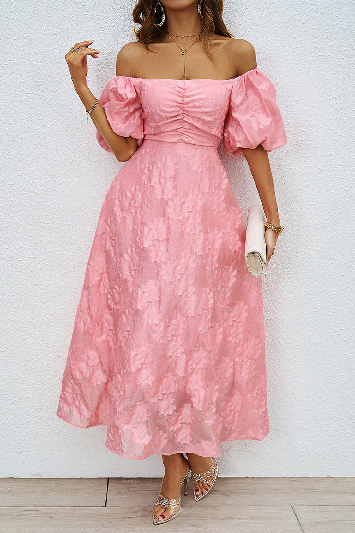 Drune | Tägliches Gerafftes Off-Shoulder Ballkleid mit Kurzen Ärmeln - 3 Farben