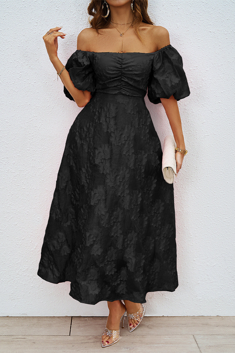 Drune | Tägliches Gerafftes Off-Shoulder Ballkleid mit Kurzen Ärmeln - 3 Farben