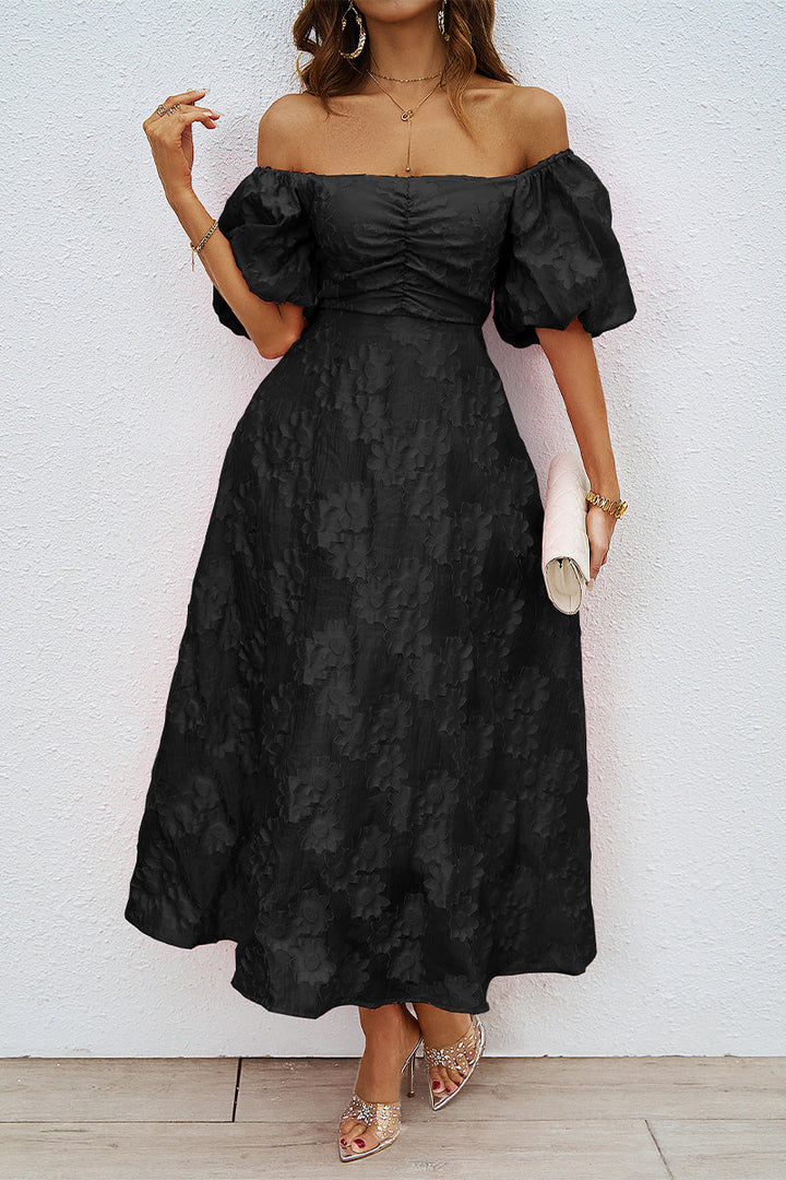 Drune | Tägliches Gerafftes Off-Shoulder Ballkleid mit Kurzen Ärmeln - 3 Farben