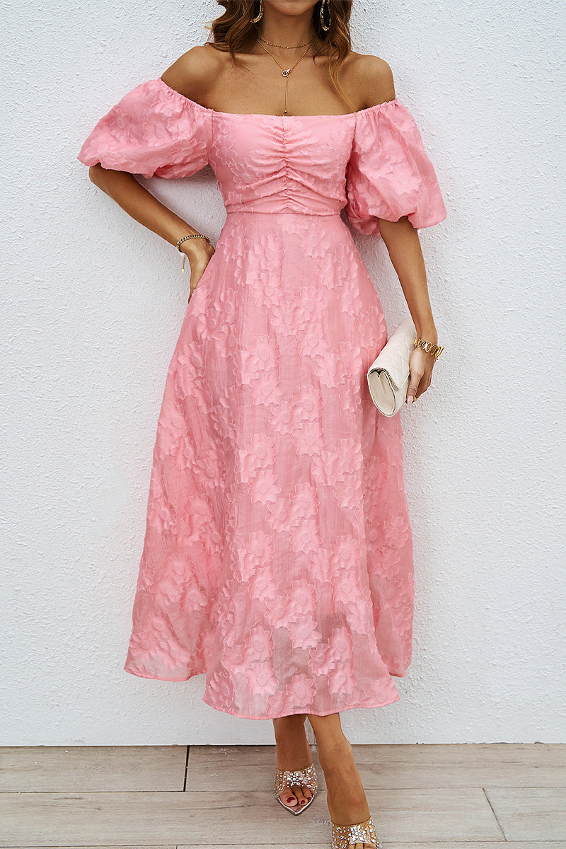 Drune | Tägliches Gerafftes Off-Shoulder Ballkleid mit Kurzen Ärmeln - 3 Farben