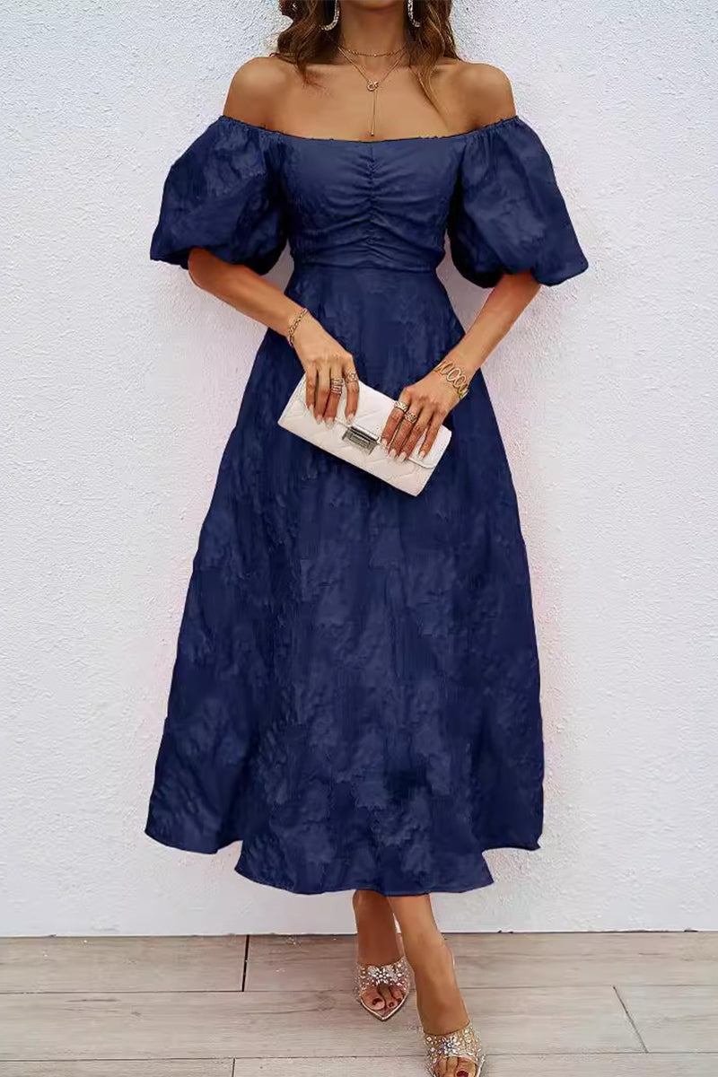 Drune | Tägliches Gerafftes Off-Shoulder Ballkleid mit Kurzen Ärmeln - 3 Farben