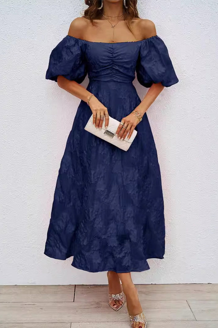 Drune | Tägliches Gerafftes Off-Shoulder Ballkleid mit Kurzen Ärmeln - 3 Farben