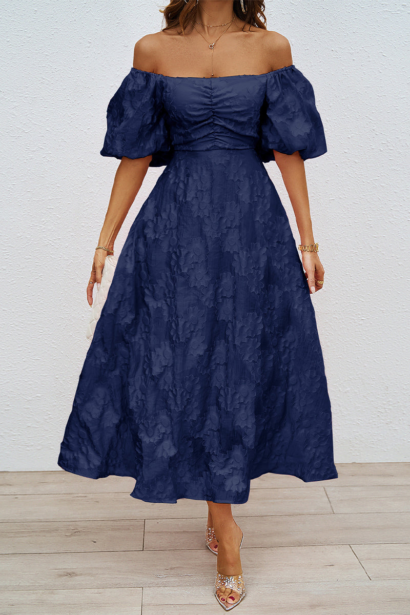 Drune | Tägliches Gerafftes Off-Shoulder Ballkleid mit Kurzen Ärmeln - 3 Farben