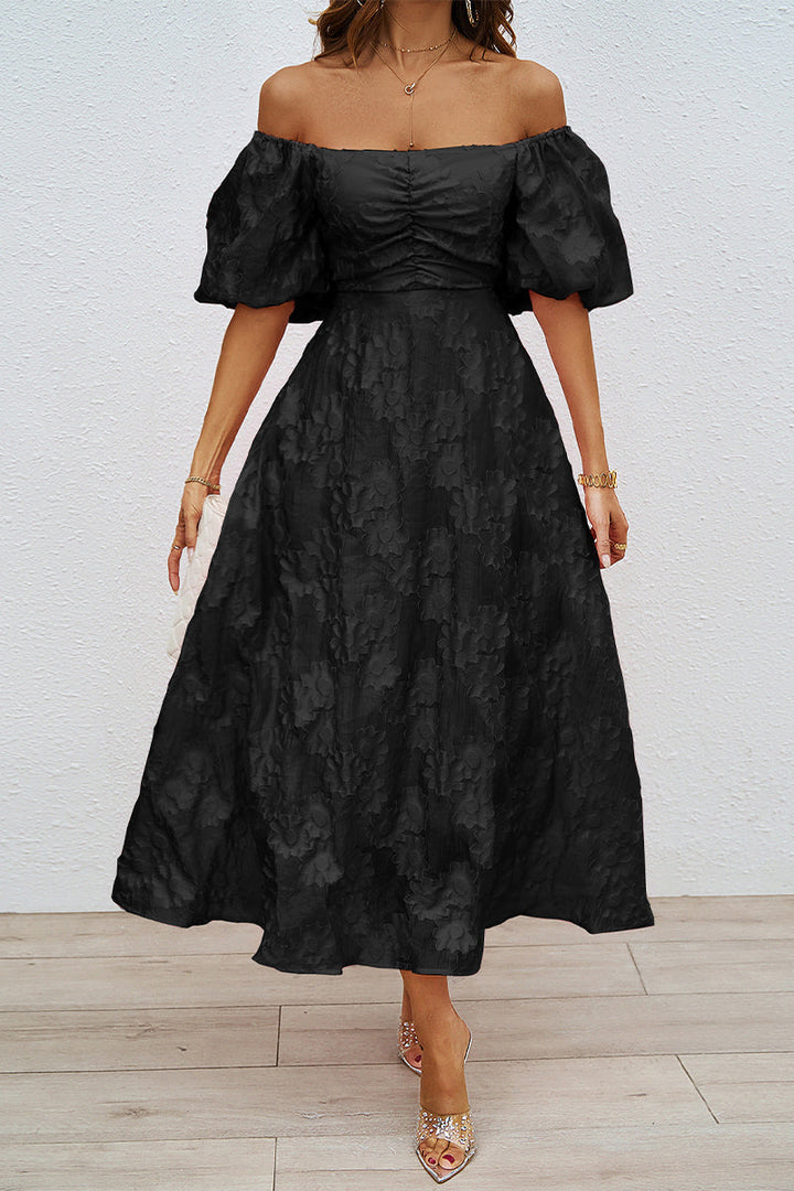 Drune | Tägliches Gerafftes Off-Shoulder Ballkleid mit Kurzen Ärmeln - 3 Farben