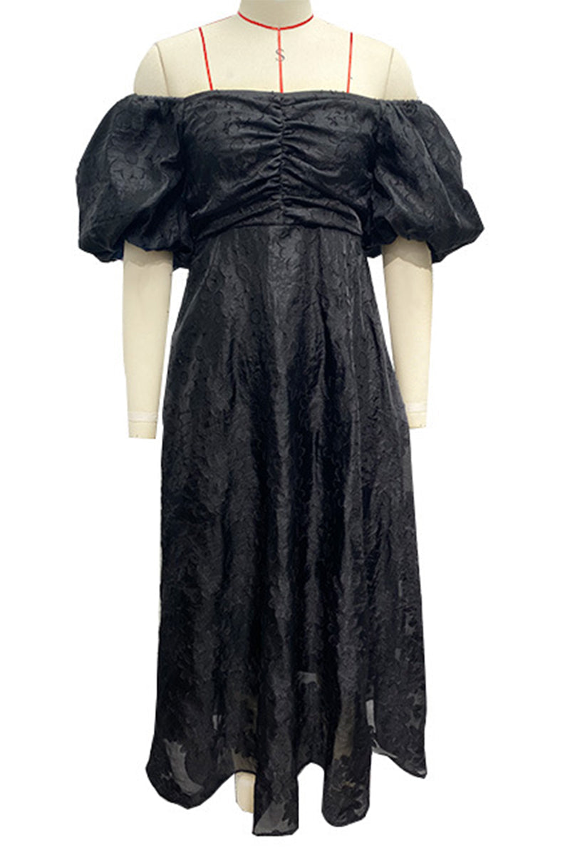 Drune | Tägliches Gerafftes Off-Shoulder Ballkleid mit Kurzen Ärmeln - 3 Farben
