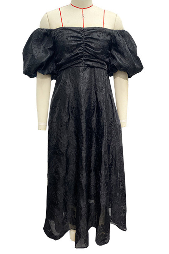 Drune | Tägliches Gerafftes Off-Shoulder Ballkleid mit Kurzen Ärmeln - 3 Farben