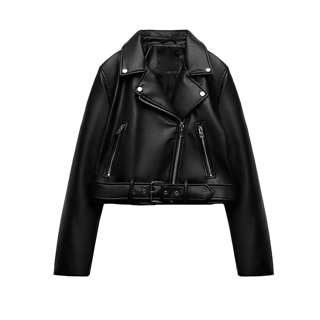 Drune | PU-Jacke mit Reißverschluss und Gürtel