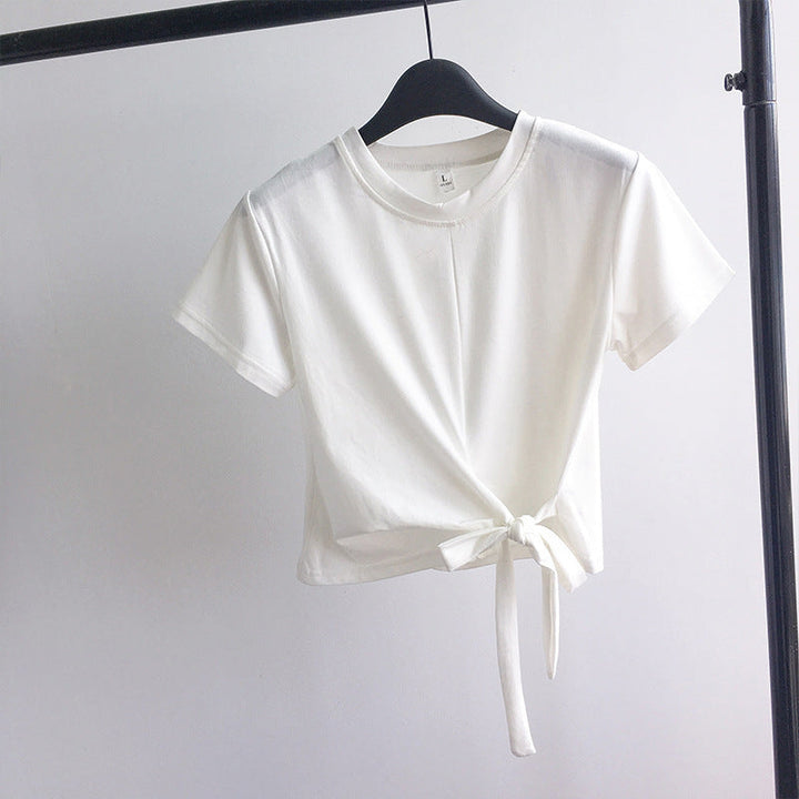 Damen Cropped-T-Shirt mit seitlichem Knoten und lässigem Schnitt