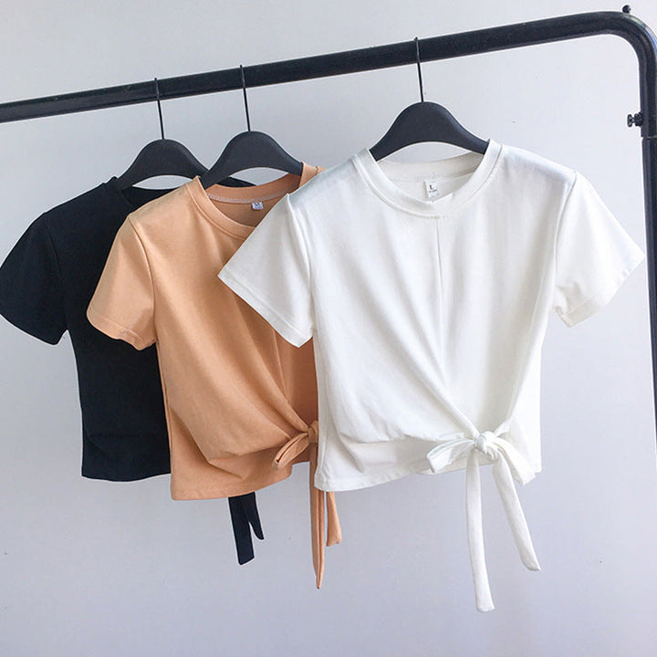 Damen Cropped-T-Shirt mit seitlichem Knoten und lässigem Schnitt