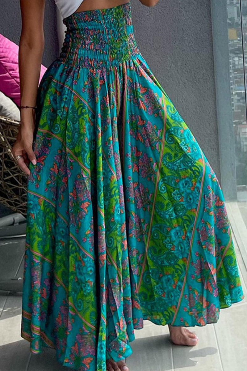 Drune | Elegante, lockere Hose mit hohem Bund und ganzflächigem A-Typ Blumenmuster