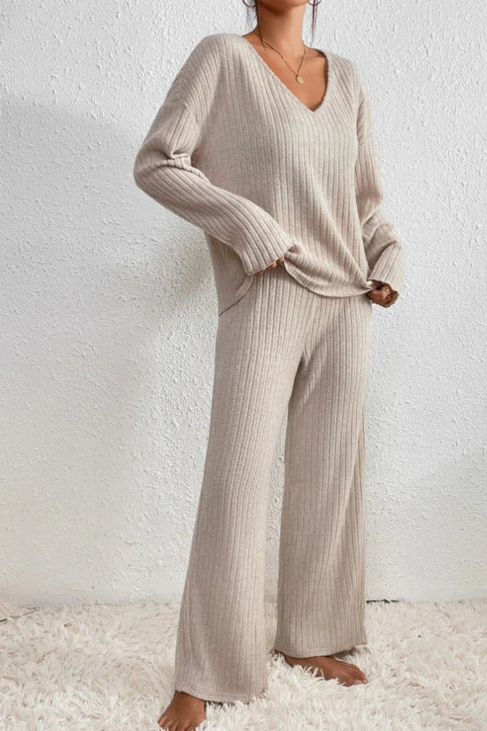 Drune | Damen Rippstrick Zwei-Teilen Loungewear Set