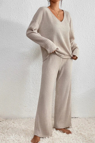 Drune | Damen Rippstrick Zwei-Teilen Loungewear Set