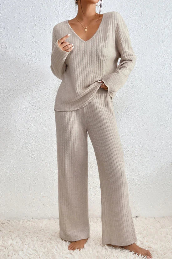 Drune | Damen Rippstrick Zwei-Teilen Loungewear Set
