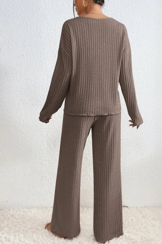 Drune | Damen Rippstrick Zwei-Teilen Loungewear Set