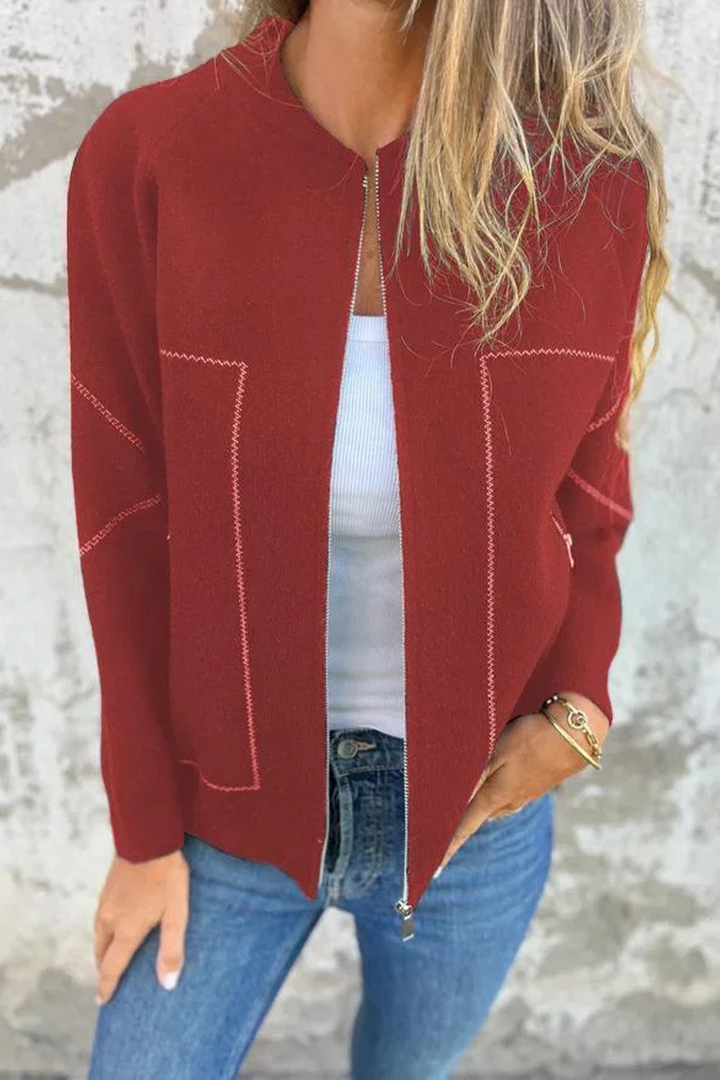 Drune | Lässige tägliche Pocket-Patchwork-Reißverschluss-O-Hals-Oberbekleidung - 8 Farben