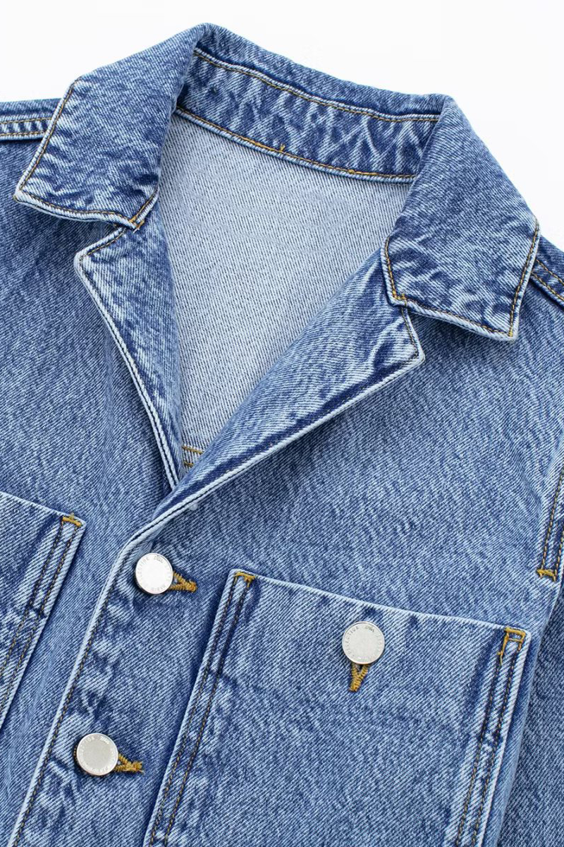 Drune | Lässiger Street Einfarbiger Taschenknopf Umlegekragen Lange Ärmel Lockere Denim Overalls